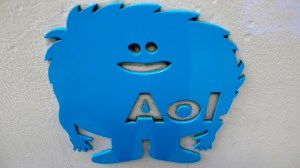 The AOL logo is seen at the company's office in New York